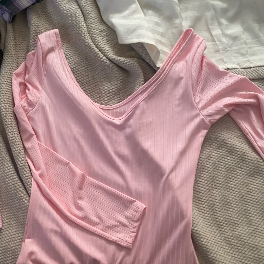 Pink Long Sleeve V-Neck Dress